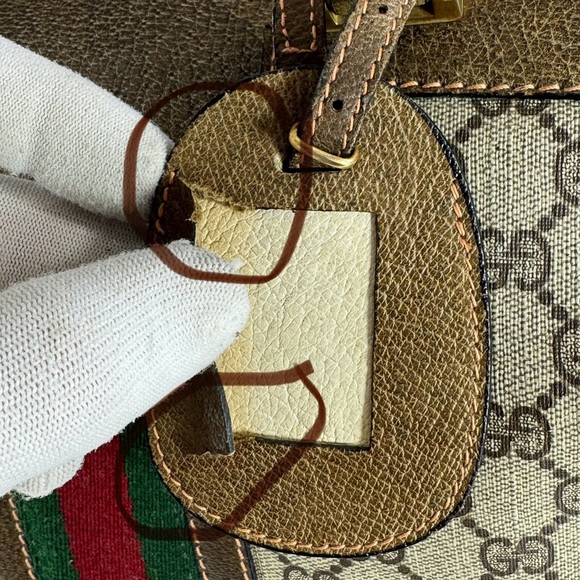 80's GUCCI Brown Supreme Canvas Web Carrier Boston Weekender Bag Made in Italy - Picture 10 of 17